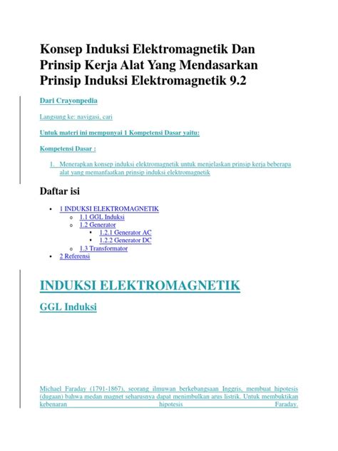 Konsep Induksi Elektromagnetik Dan Prinsip Kerja Alat Yang Mendasarkan