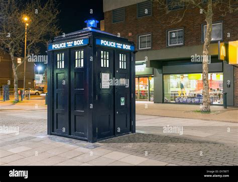 Boscombe Uk 08th Apr 2014 Night Shot Of The New Police Box Which Resembles The Tardis From