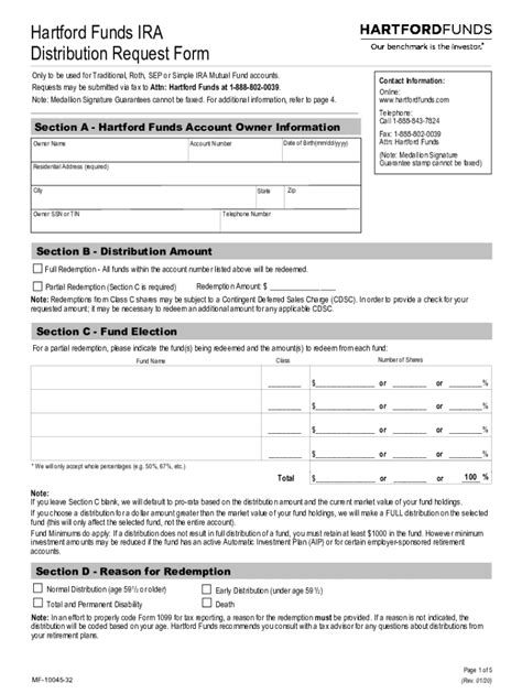 Hartford Funds Ira Distribution Request Form Fill And Fill Out