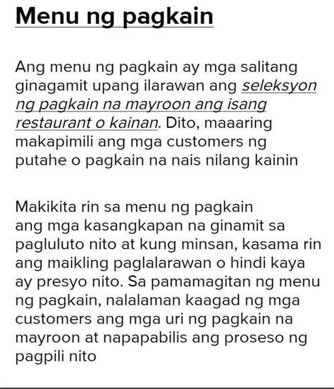 Ano Ang Menu Ng Pagkain Bilang Isang Sulating Teknikal Bokasyunal