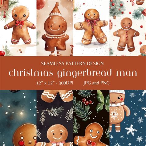 Gingerbread Man Seamless Pattern Digital Paper Ai Etsy