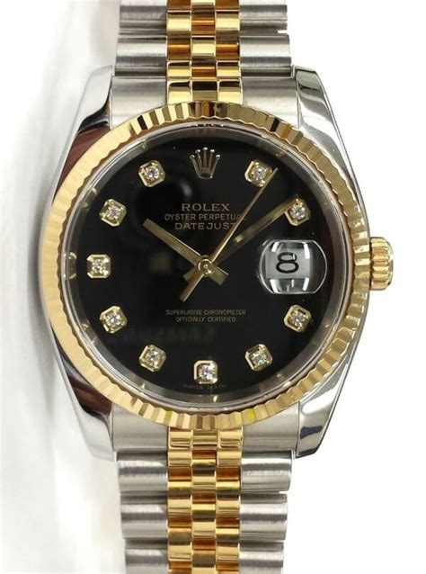 Rolex Datejust Black Diamond Dial Jubilee Bracelet Two Tone Watch 116233