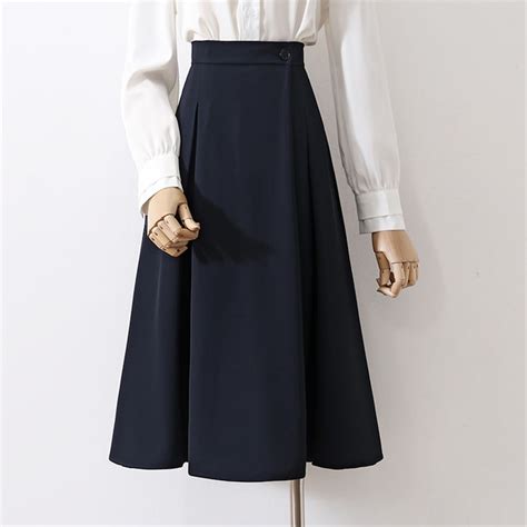 Minimalist Navy Blue Walking Skirt Swing Pleated Skirt Women Full Skirt