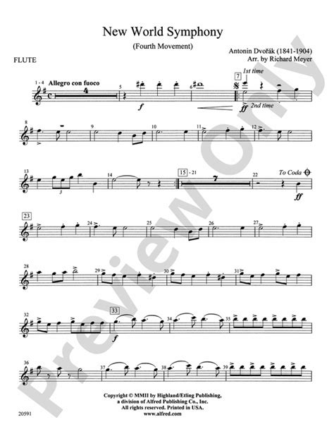 New World Symphony Fourth Movement Flute Flute Part Digital Sheet