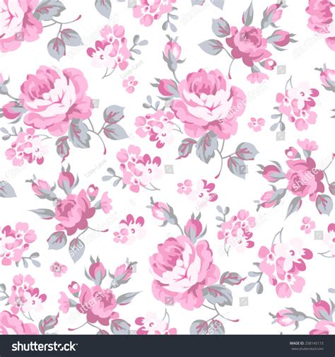 Seamless Floral Pattern Pink Rose Grey Stock Vector Royalty Free