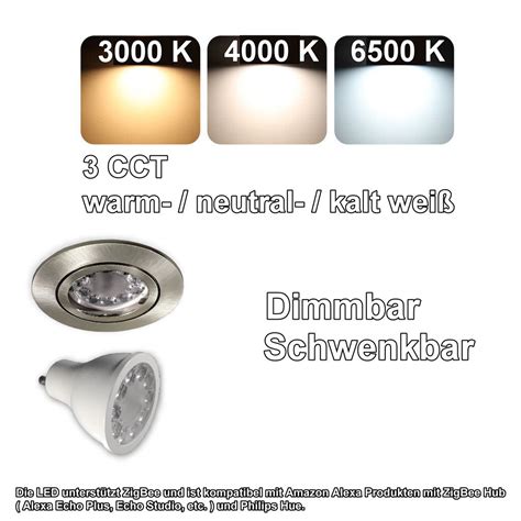 Led Einbaustrahler Cct Gu10 Dimmbar 68 Mm Lochbohrung Alu Gebürstet 5