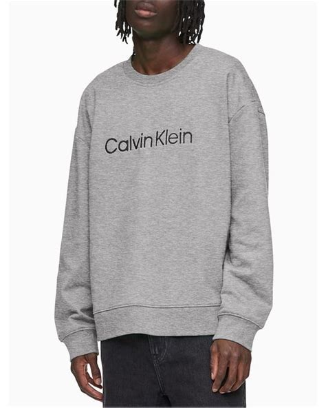 Calvin Klein Relaxed Fit Standard Logo Crewneck Sweatshirt In Gray For