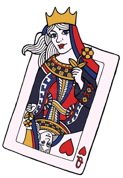 Queen Of Hearts Vintage Playing Card Isolated On White Stock Illustration Illustration Of