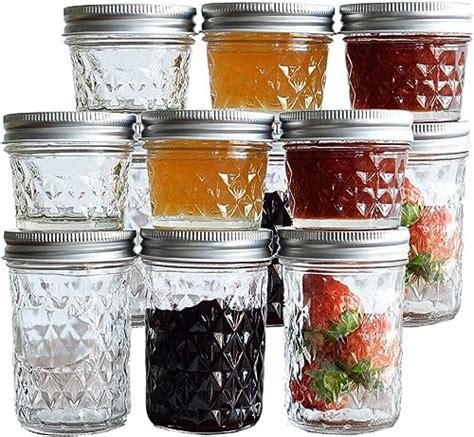 Tebery 12 Pack Mason Jars 8oz And 4oz Canning Jars Jelly Jars With Regular Lids For Jam Honey