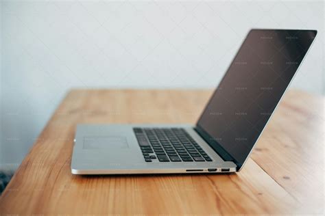 Laptop On The Wooden Table Stock Photos Motion Array