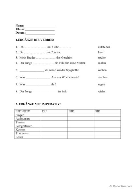 145 Imperativ Deutsch Daf Arbeitsblätter Pdf And Doc