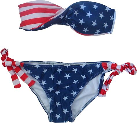 Sequin Bikinis American Flag Bandeau Usa Bikini Twisted Tube Padded Stars And Thin Stripes Brief