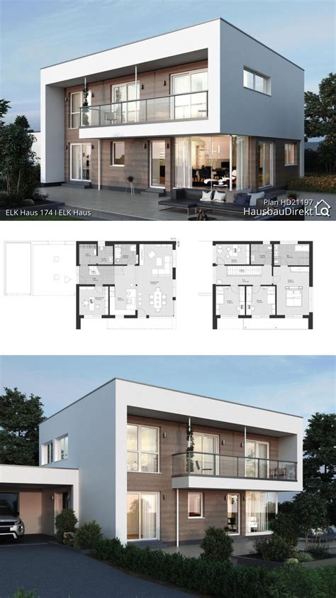 Großes Einfamilienhaus modern mit Flachdach Carport im Bauhausstil