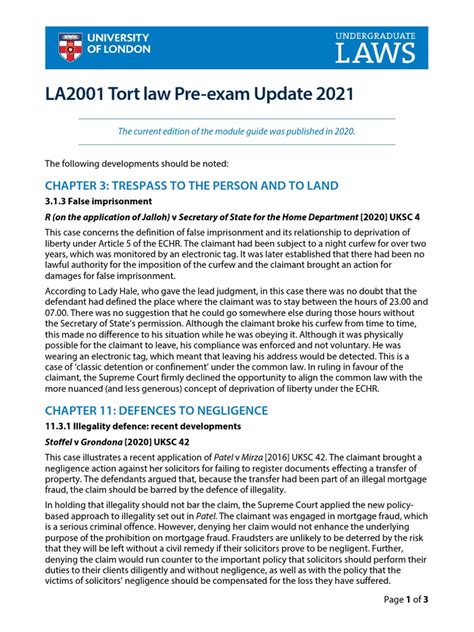 La2001 Tort Law Pre Exam Update 2021 Chapter 3 Trespass To The Person