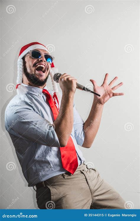 Funny Christmas Business Man Singing Stock Image Image Of Dancing