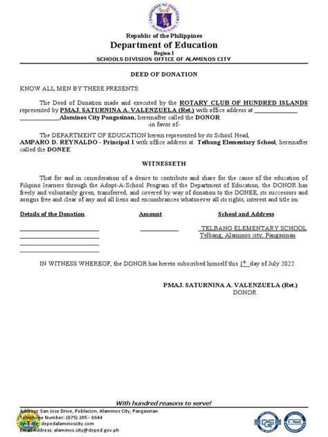 Deed Of Donation And Deed Of Acceptance Template Pdf Private Law Common Law