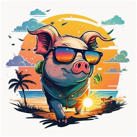 Un Cerdo De Dibujos Animados Con Gafas De Sol Y Una Bufanda En Una