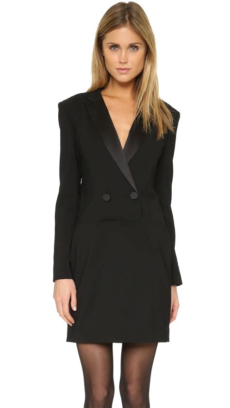 Lyst Dkny Long Sleeve Tuxedo Dress In Black