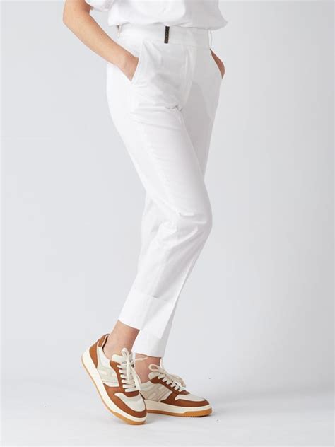 Pantalone Donna Peserico In Cotone Stretch Bianco Caposerio