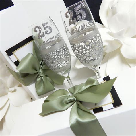 25th Wedding Anniversary Champagne Or Wine Glass Gift Set Etsy In