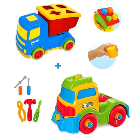 Kit Brinquedo Didático Educativo Caminhão Caçamba Formas Geométricas