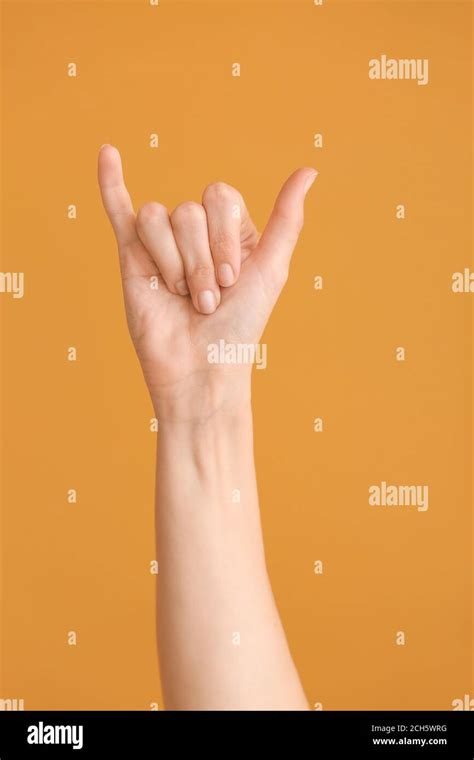 Hand showing letter Y on color background. Sign language alphabet Stock ...