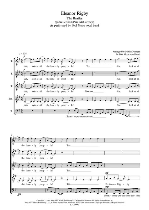 Eleanor Rigby Arr Miklos Nemeth By David Cook Sheet Music For Part