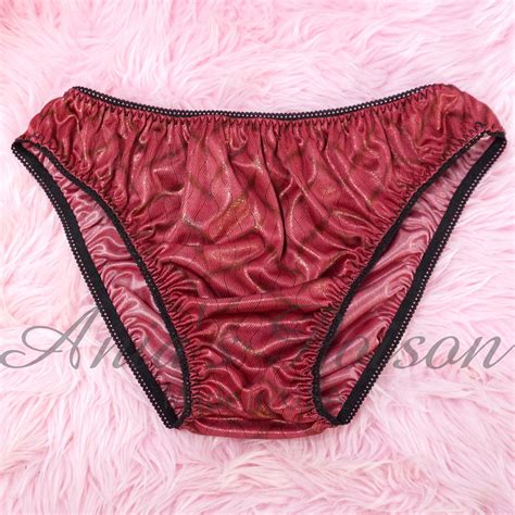 Anias Poison Full Bikini Cut Butter Soft Liquid Satin Wine Red And Gold