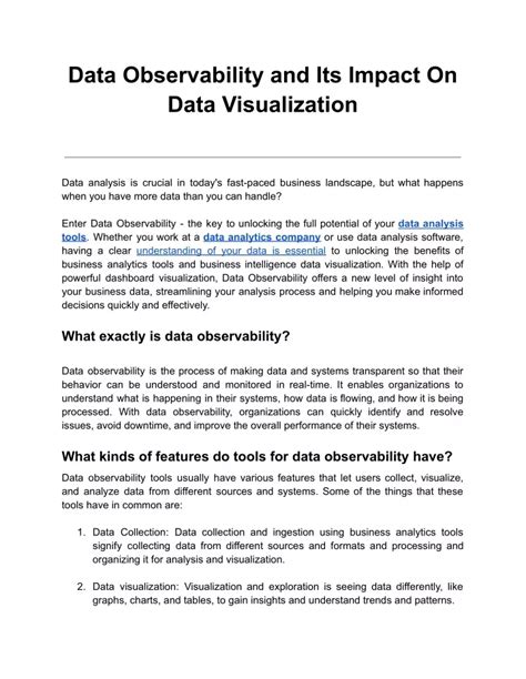 Ppt Data Observability And Its Impact On Data Visualization