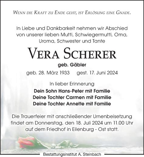 Traueranzeigen Von Vera Scherer Trauer Anzeigen De