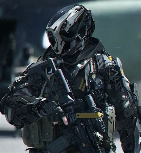 Futuristic warrior, soldier, in black future Armor, military robotic ...