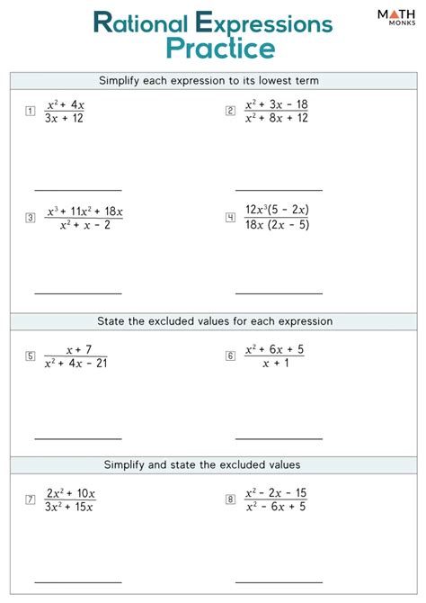 Rational Expressions Worksheets Math Monks