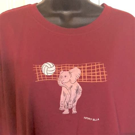 NWOT IVORY ELLA BURGUNDY RED ELEPHANT VOLLEYBALL L S TSHIRT Womens