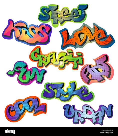 Graffiti Words Set With Street Kiss Love Art Fun Style Cool Urban