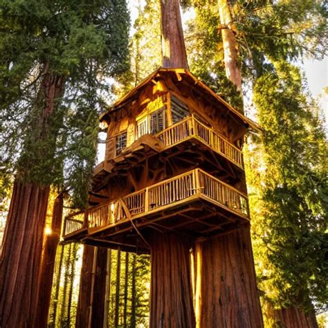 gigantic tree house built on an ancient sequoia tree, | Stable Diffusion