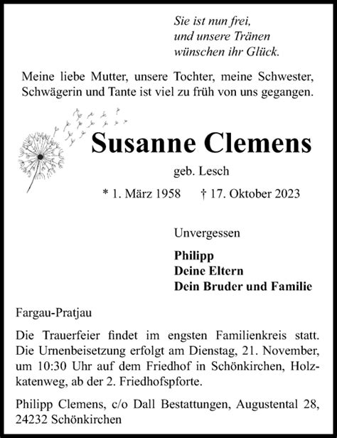 Traueranzeigen Von Susanne Clemens Trauer Anzeigen De