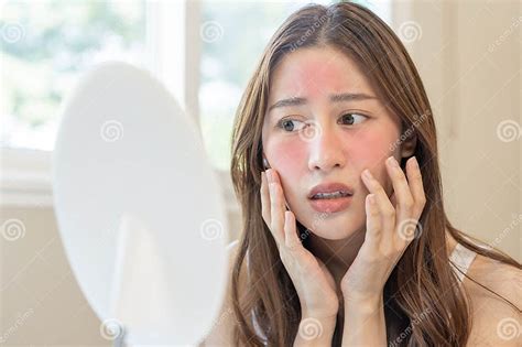 Dermatology Puberty Asian Young Woman Girl Looking Into Mirror