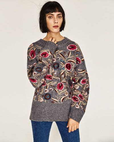 SWETER OVERSIZE Z HAFTEM W KWIATY NOWOŚCI KOBIETA ZARA Polska