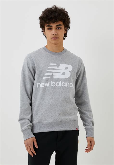 Свитшот New Balance NB Essentials Stacked Logo Crew, цвет: серый ...