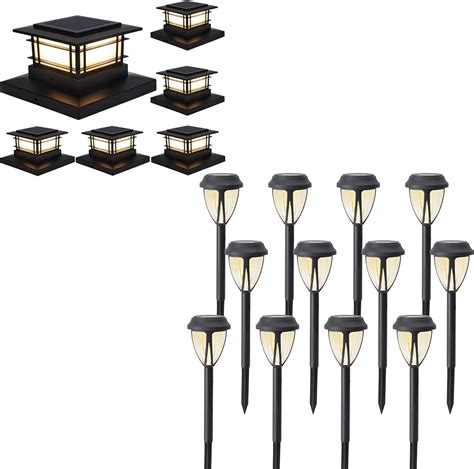 Dynaming 6 Pack Solar Post Lights Outdoor And 12 Pack Solar Pathway Lights