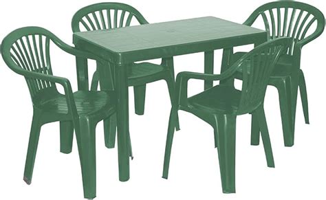 Plastic Garden Table & Chairs Set, 4 Seat - GREEN - Table 60cm (W) x ...