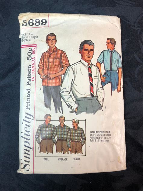 Simplicity Sewing Pattern Mens Proportioned Shirt With Etsy