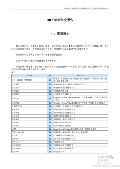 华映科技：2012年半年度报告