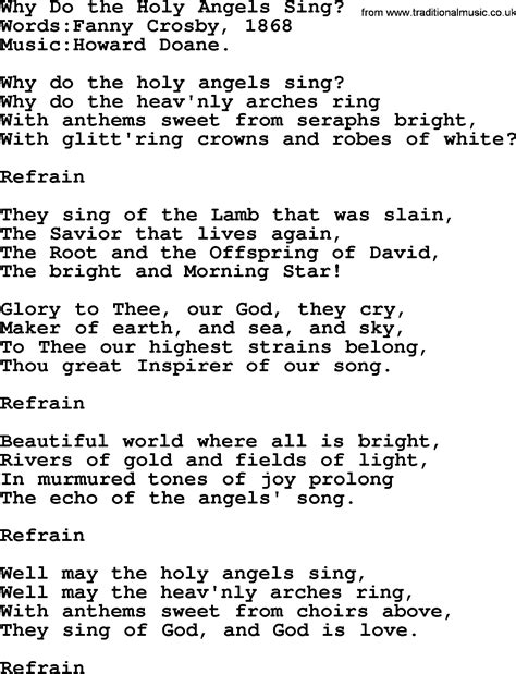 Hymns And Songs About Heaven Why Do The Holy Angels Sing Lyrics And PDF