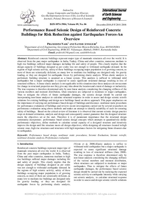 Pdf Performance Based Seismic Design Of Reinforced Concrete Buildings For Risk Reduction