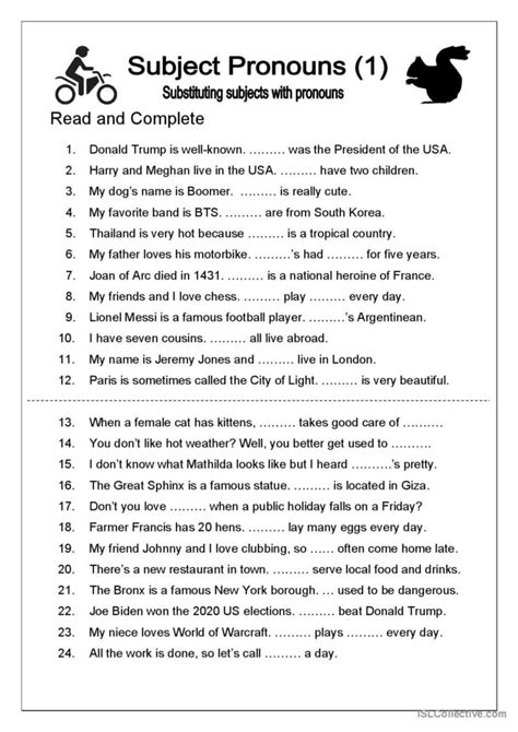 Subject Pronoun Worksheet For Class 2