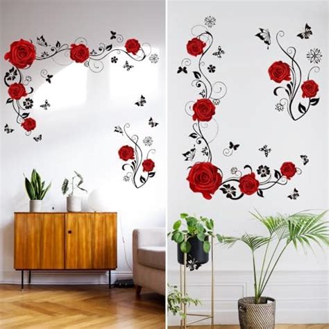 SLTAXAR 2pcs Wandsticker Wohnzimmer Blumen Wandaufkleber Blumen Rosa