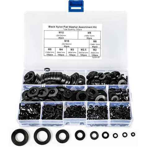 700 Pieces 9 Sizes Black Nylon Washers Assortment Kit Nylon Metric