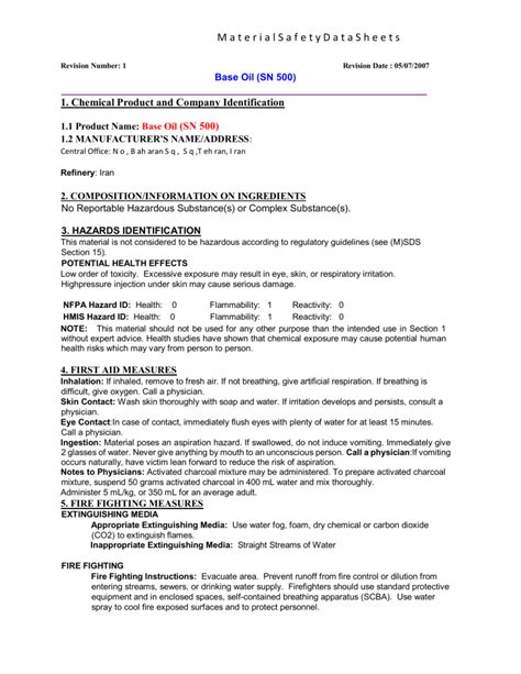 Msds Base Oil Revised