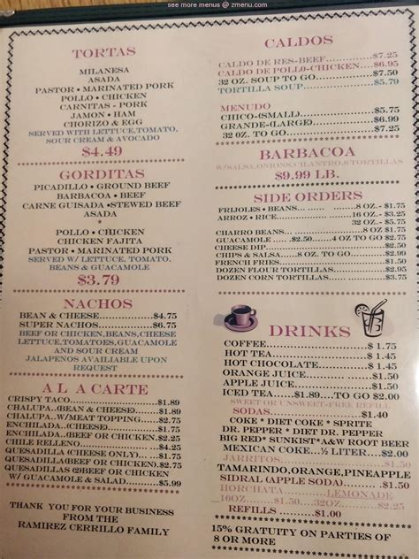 Menu At Los Arcos Mexican Restaurant Universal City